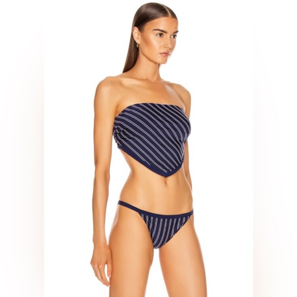 Solid+Striped Bianca Top +Bottom Bikini Set - Navy/White Pinstripe Sz Small - Picture 2 of 7